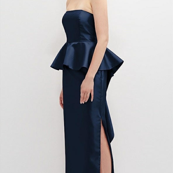 NEW ALFRED SUNG Midnight BLUE Strapless RUFFLE Peplum SATIN Column GOWN 12 - Picture 14 of 16